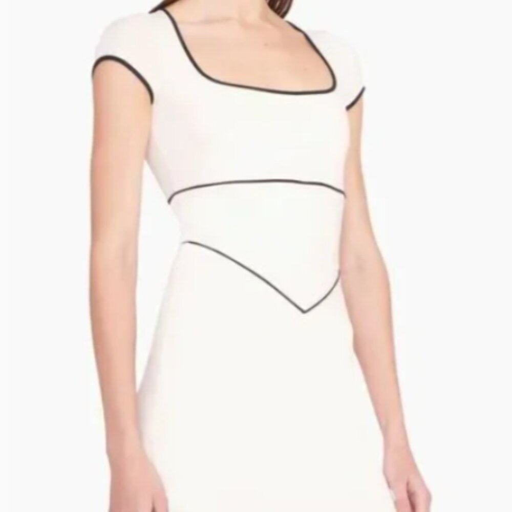 STAUD White Mini Dress with Black Trim - Picture 2 of 3